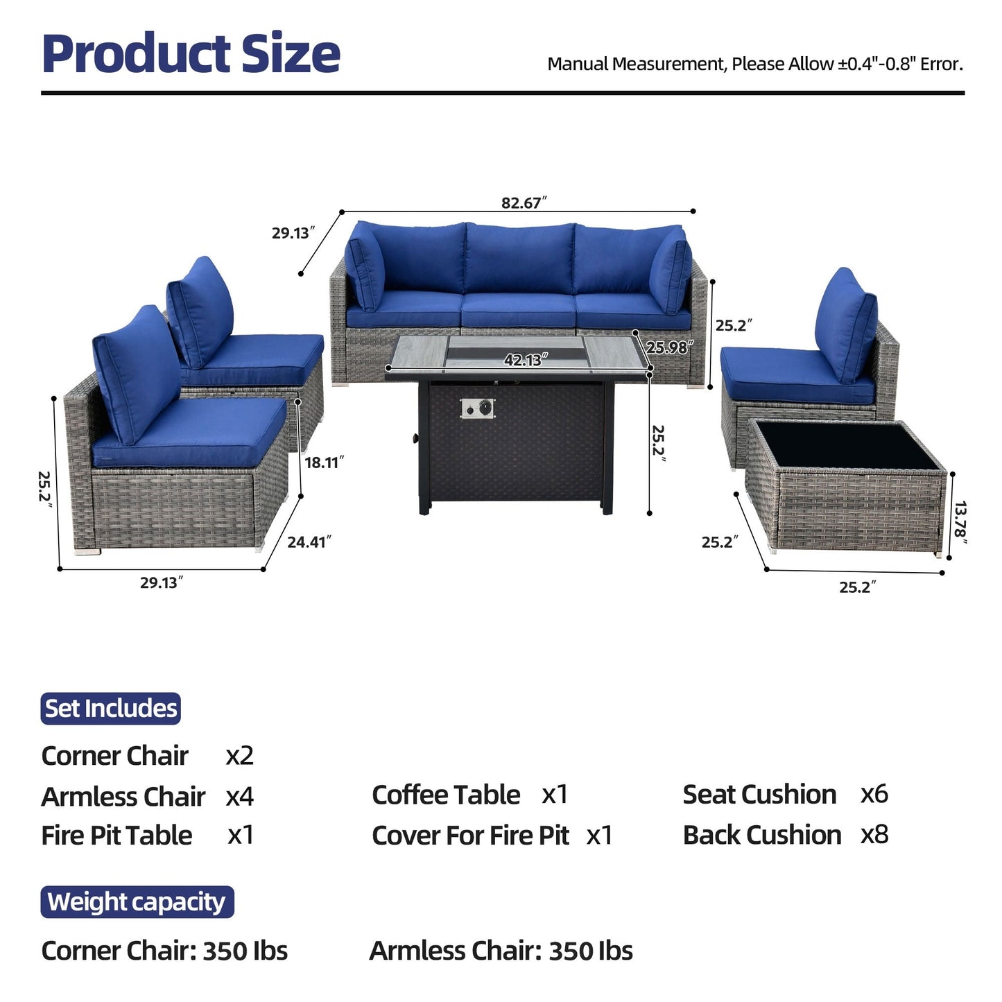 Set di mobili da giardino in vimini XIZZI da 8 pezzi con braciere