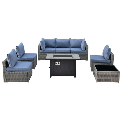 Set di mobili da giardino in vimini XIZZI da 8 pezzi con braciere