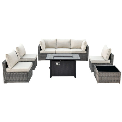 Set di mobili da giardino in vimini XIZZI da 8 pezzi con braciere