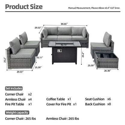 Set di mobili da giardino in vimini XIZZI da 8 pezzi con braciere