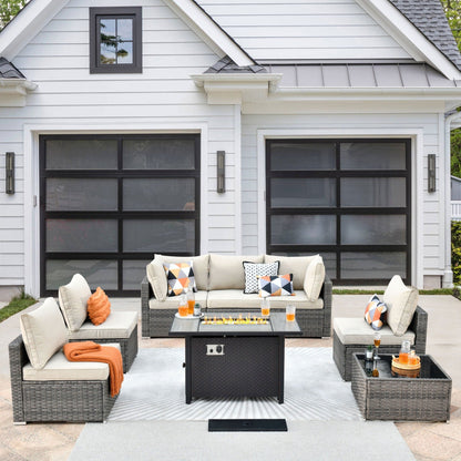 Set di mobili da giardino in vimini XIZZI da 8 pezzi con braciere