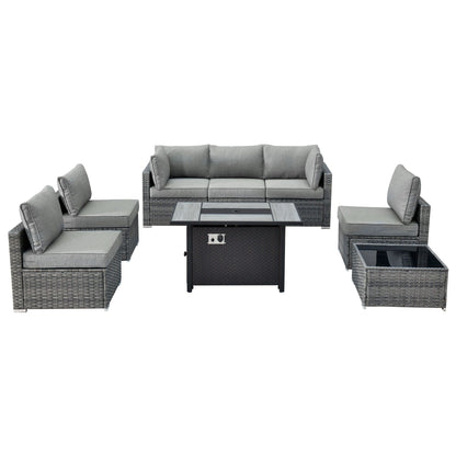 Set di mobili da giardino in vimini XIZZI da 8 pezzi con braciere