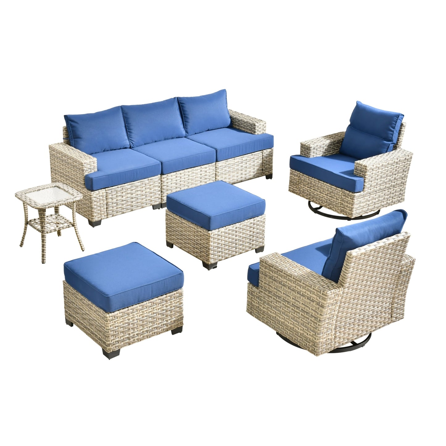 Set di mobili da giardino in vimini XIZZI da 8 pezzi con sedie girevoli