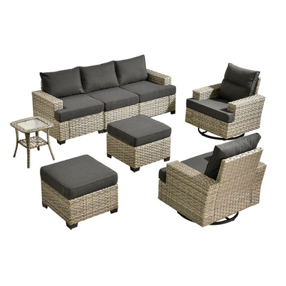 Set di mobili da giardino in vimini XIZZI da 8 pezzi con sedie girevoli