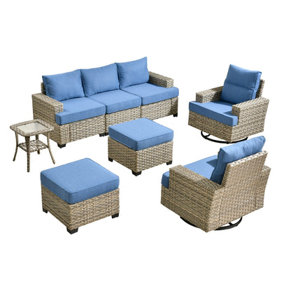 Set di mobili da giardino in vimini XIZZI da 8 pezzi con sedie girevoli