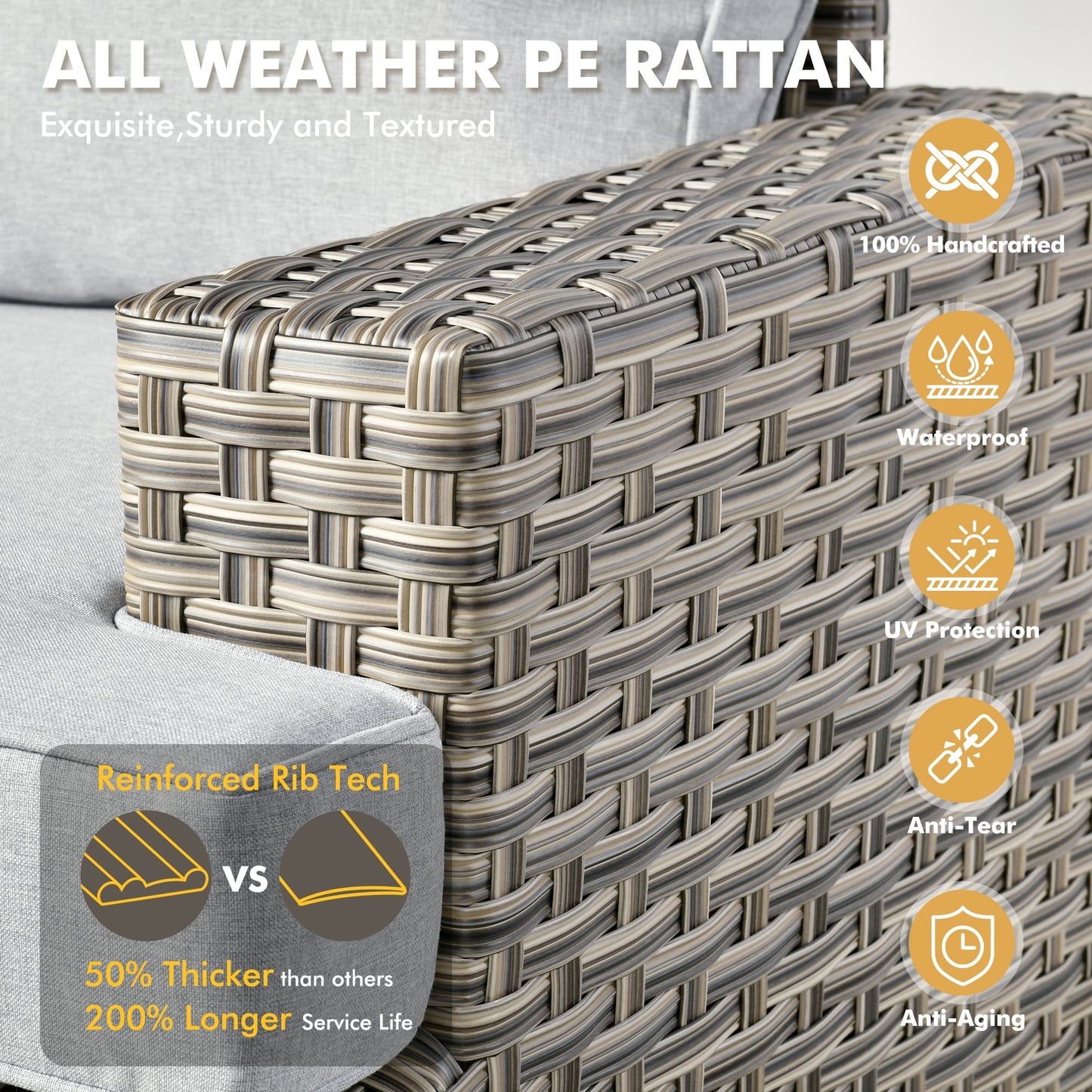 Set di mobili da giardino in vimini XIZZI da 8 pezzi con sedie girevoli