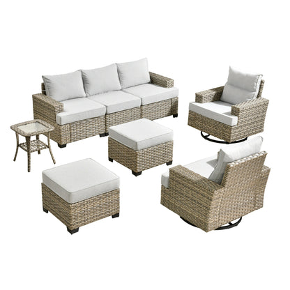 Set di mobili da giardino in vimini XIZZI da 8 pezzi con sedie girevoli