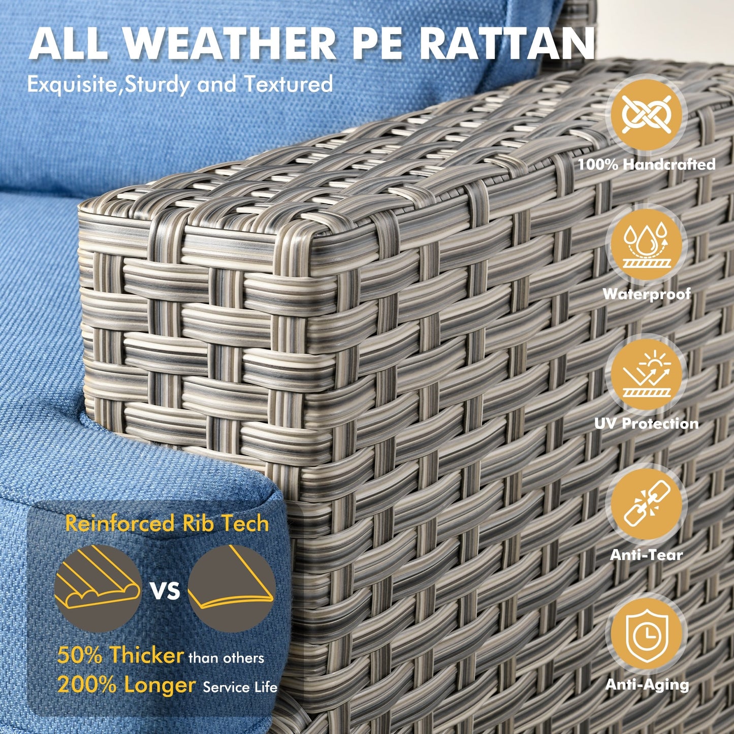 Set di mobili da giardino in vimini XIZZI da 8 pezzi con sedie girevoli