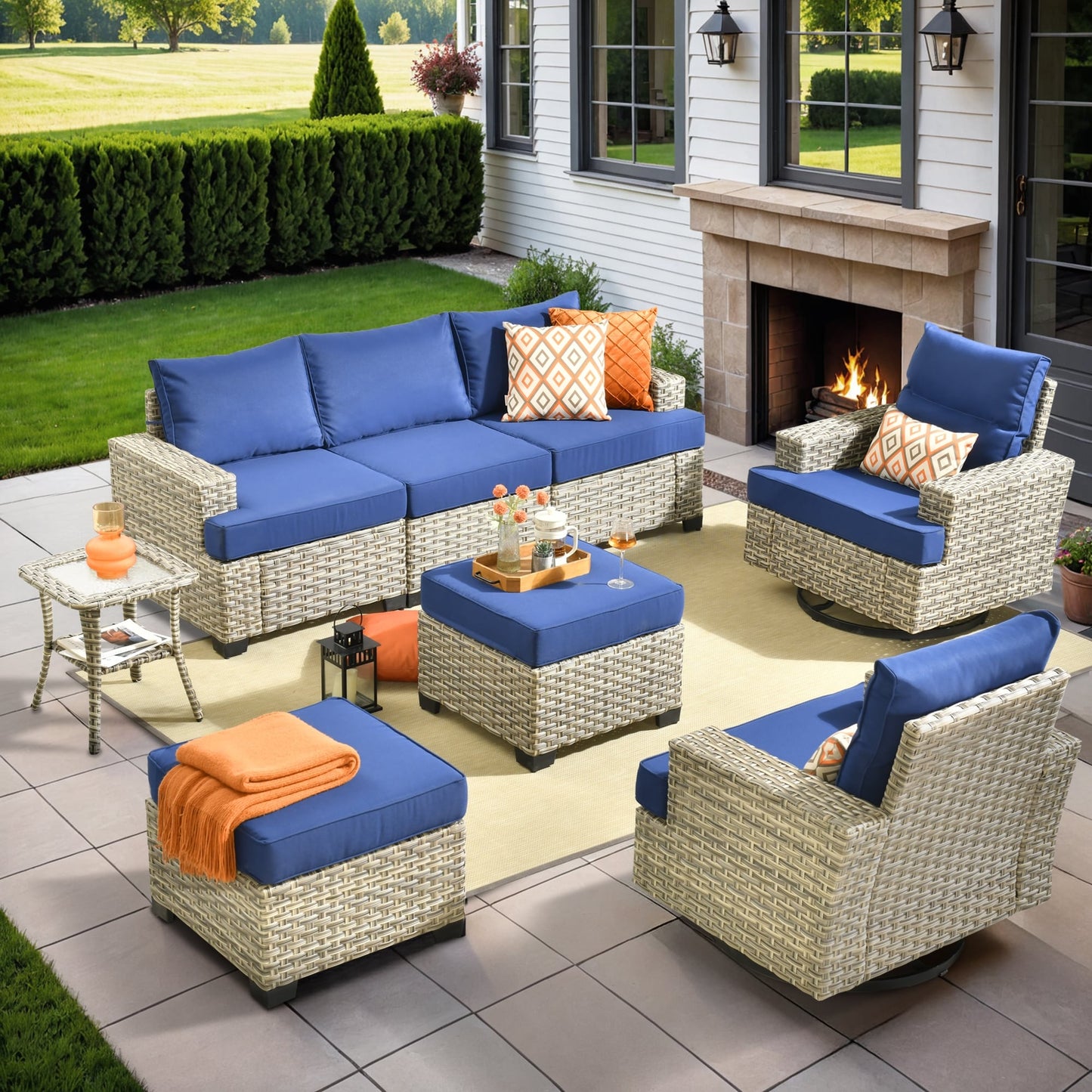 Set di mobili da giardino in vimini XIZZI da 8 pezzi con sedie girevoli