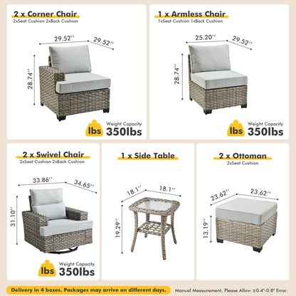 Set di mobili da giardino in vimini XIZZI da 8 pezzi con sedie girevoli