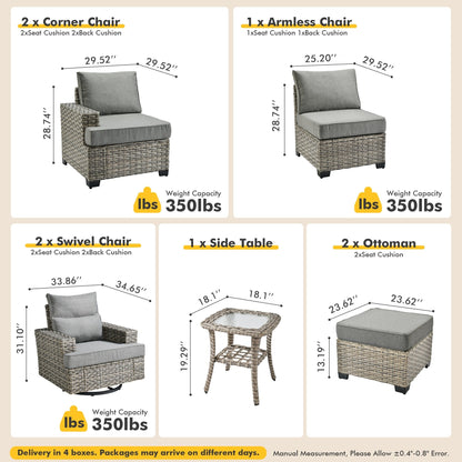 Set di mobili da giardino in vimini XIZZI da 8 pezzi con sedie girevoli