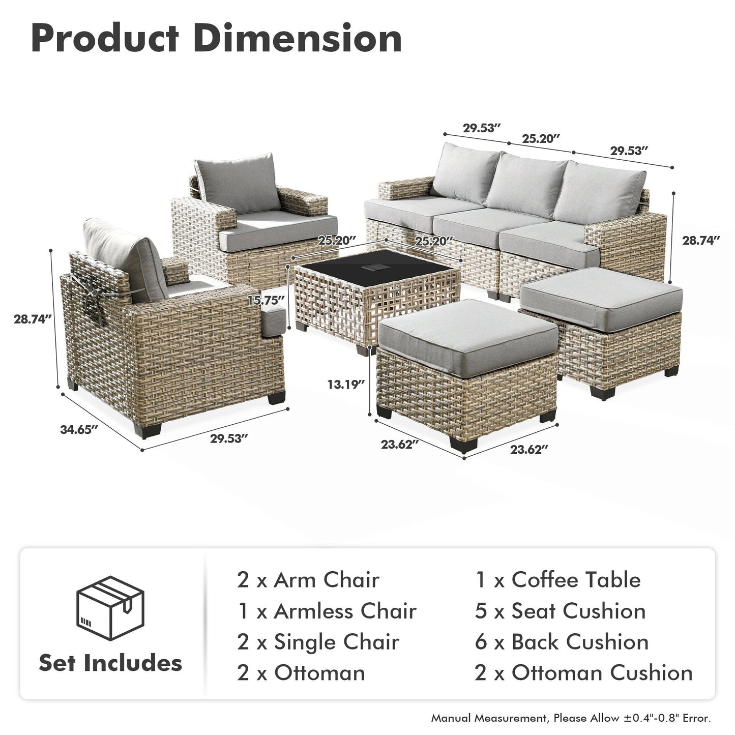 Set da conversazione in rattan per esterni con mobili da giardino XIZZI da 8 pezzi