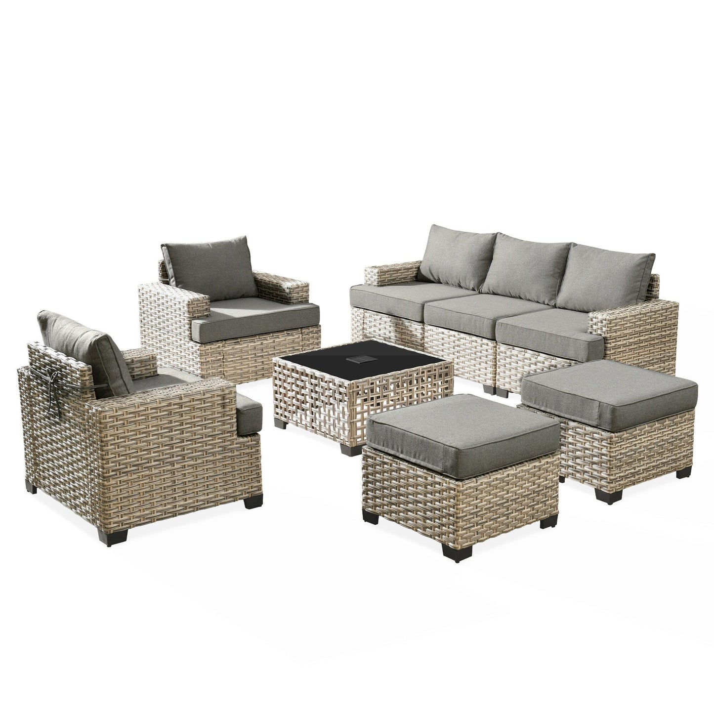 Set da conversazione in rattan per esterni con mobili da giardino XIZZI da 8 pezzi