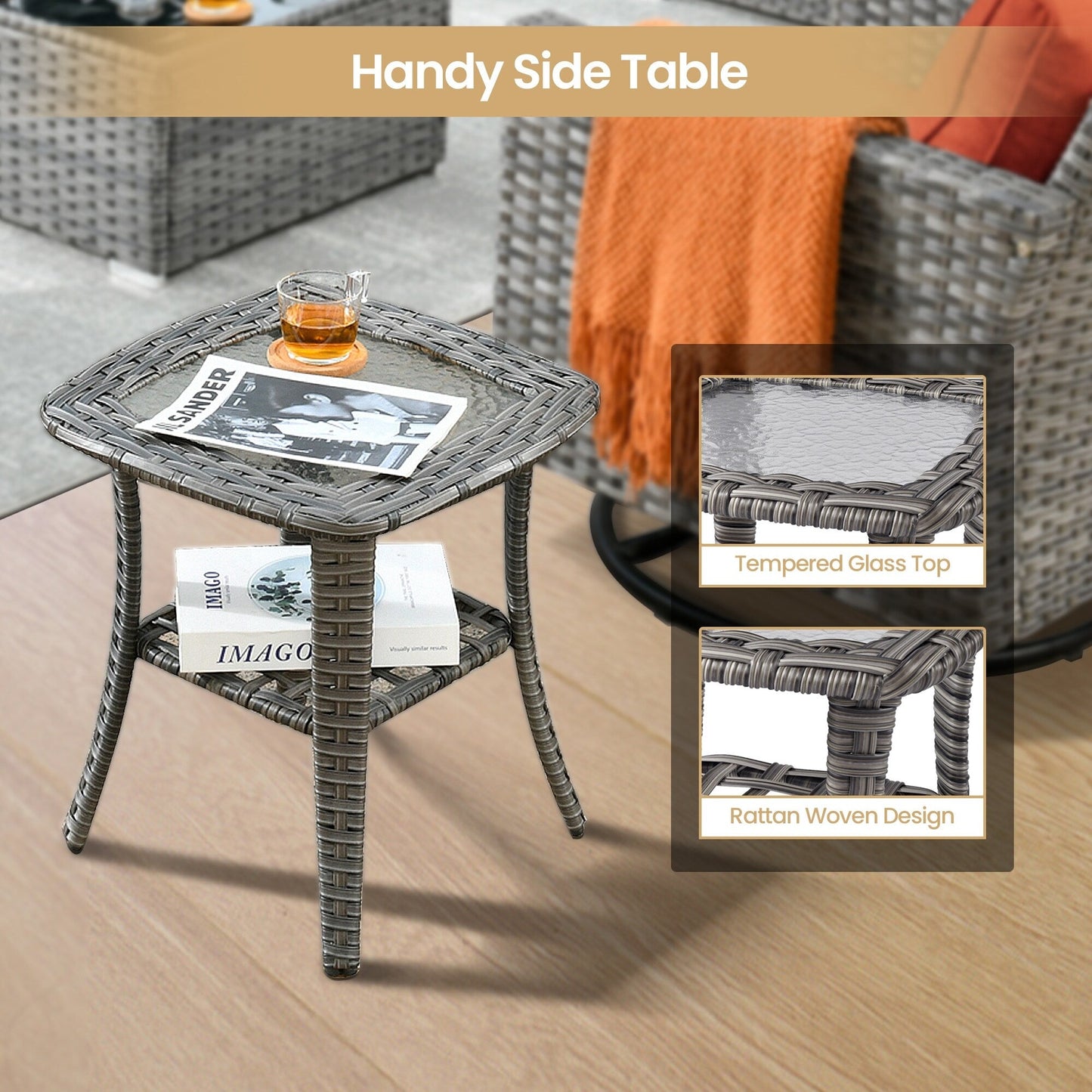 Set di 8 sedie girevoli per esterni in vimini da patio XIZZI con tavolo per braciere