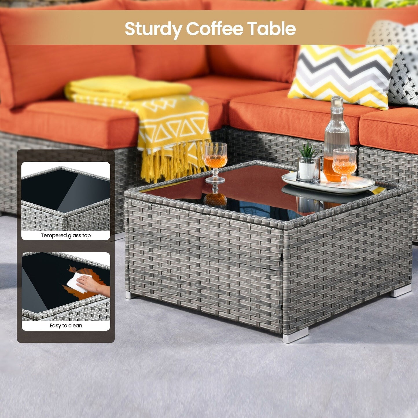 Set di 8 sedie girevoli per esterni in vimini da patio XIZZI con tavolo per braciere