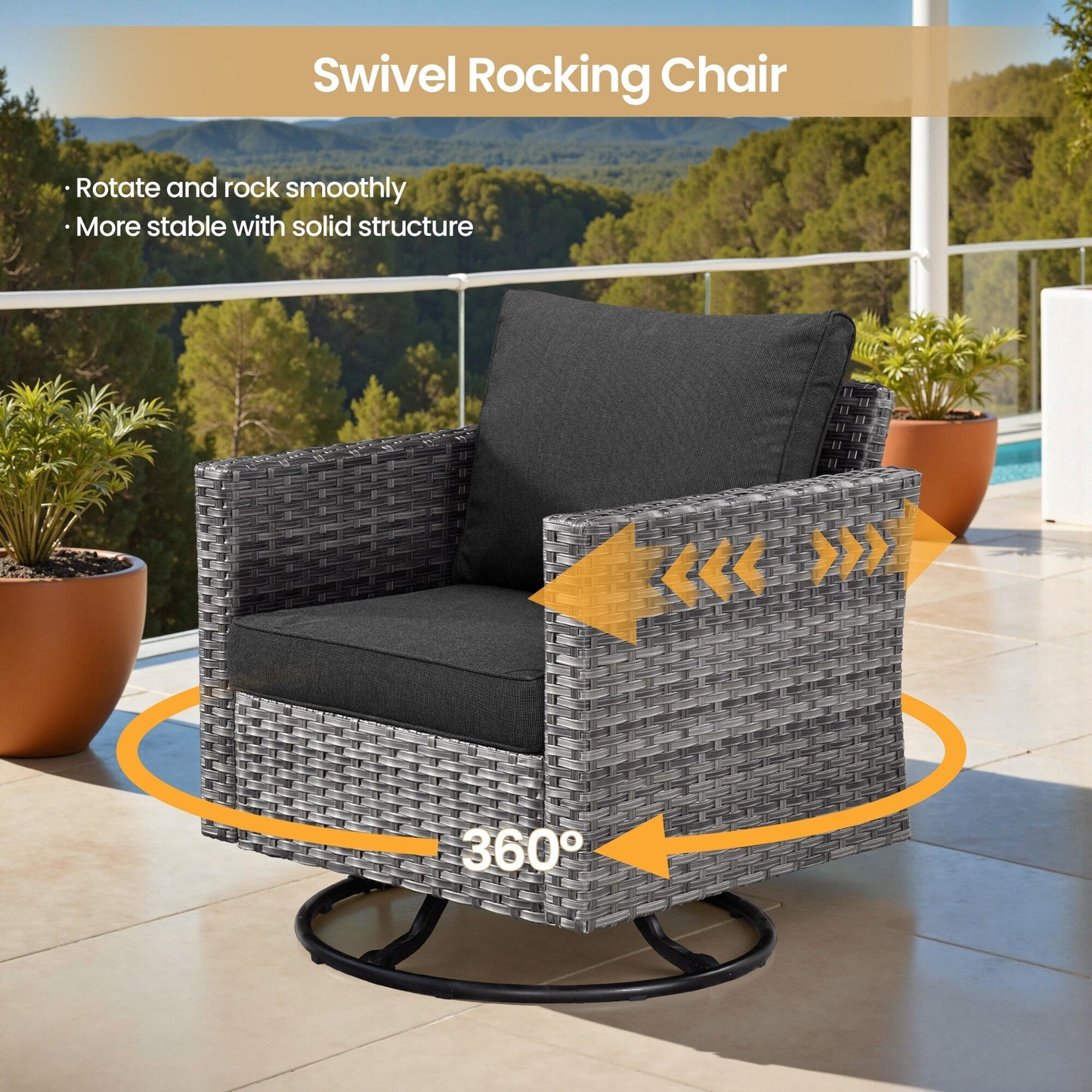 Set di 8 sedie girevoli per esterni in vimini da patio XIZZI con tavolo per braciere