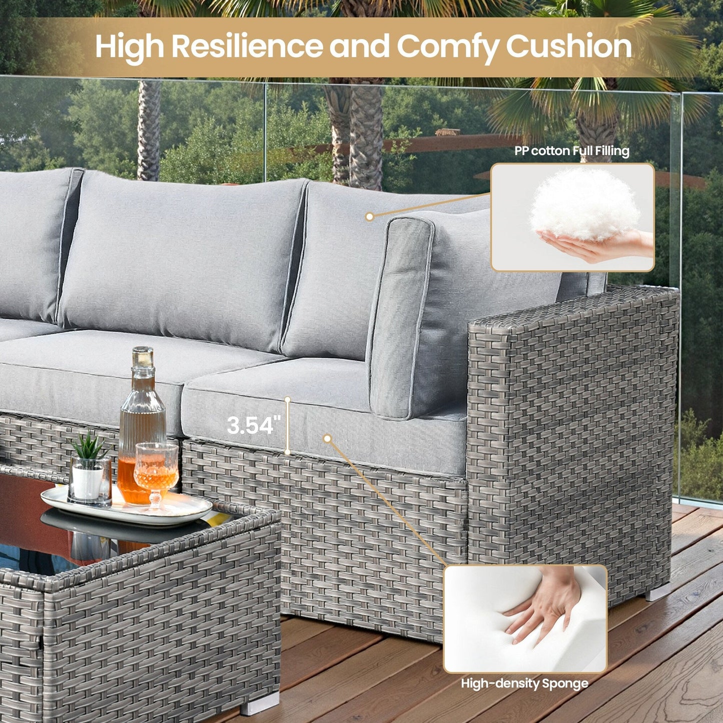 Set di 8 sedie girevoli per esterni in vimini da patio XIZZI con tavolo per braciere