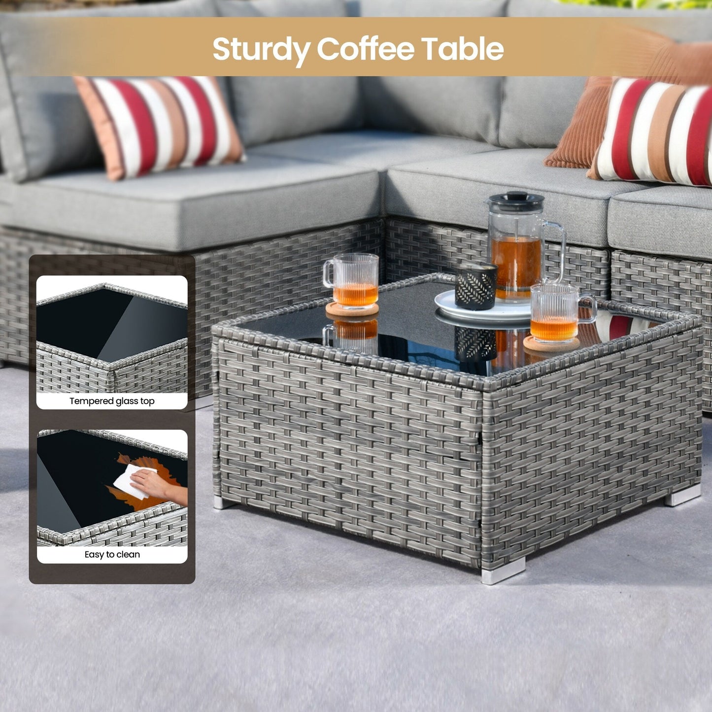 Set di 8 sedie girevoli per esterni in vimini da patio XIZZI con tavolo per braciere