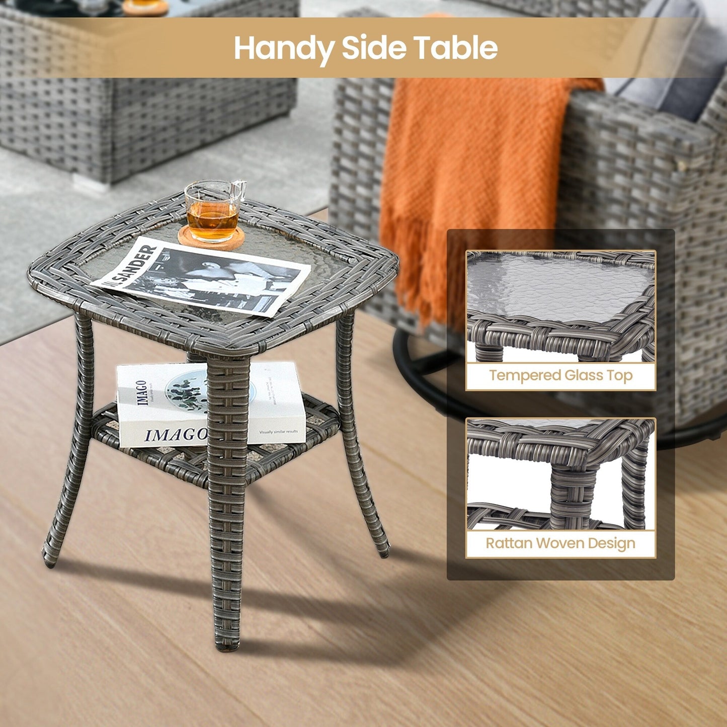 Set di 8 sedie girevoli per esterni in vimini da patio XIZZI con tavolo per braciere