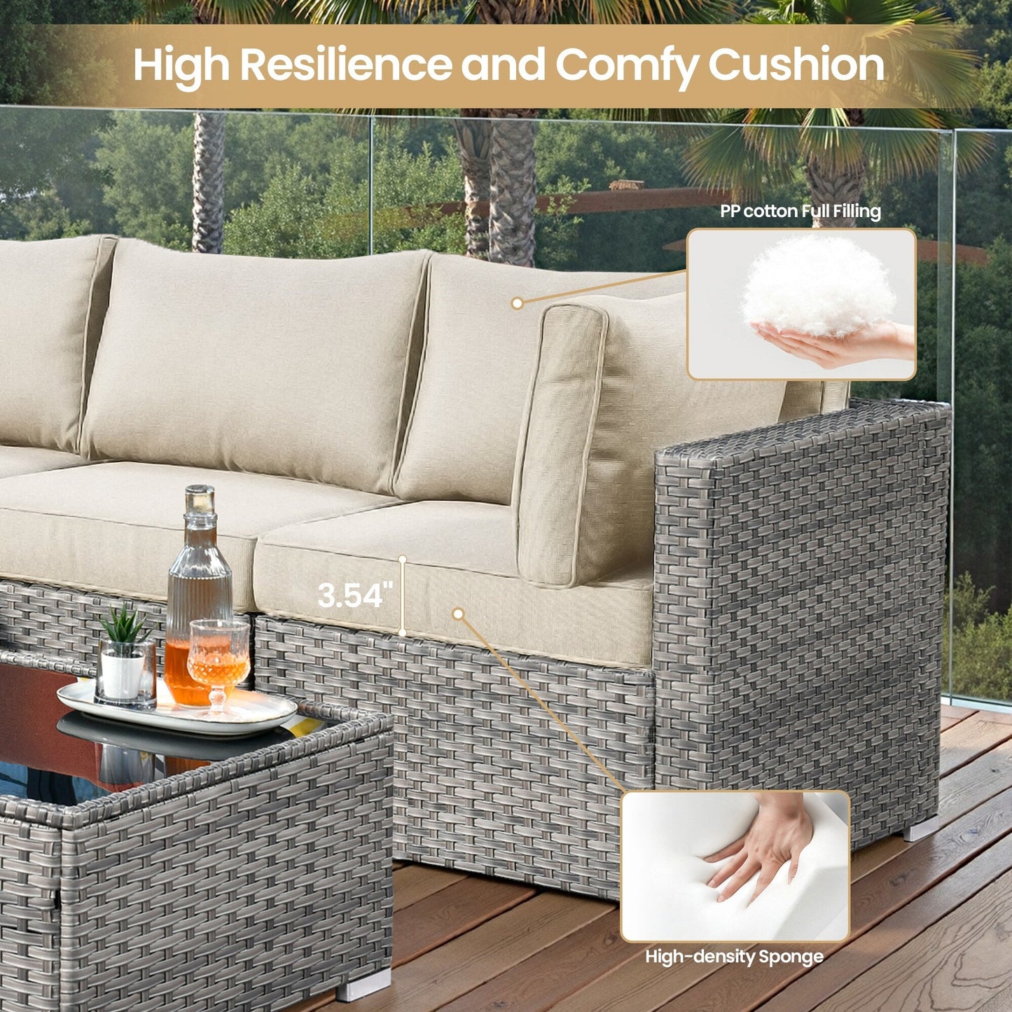 Set di 8 sedie girevoli per esterni in vimini da patio XIZZI con tavolo per braciere