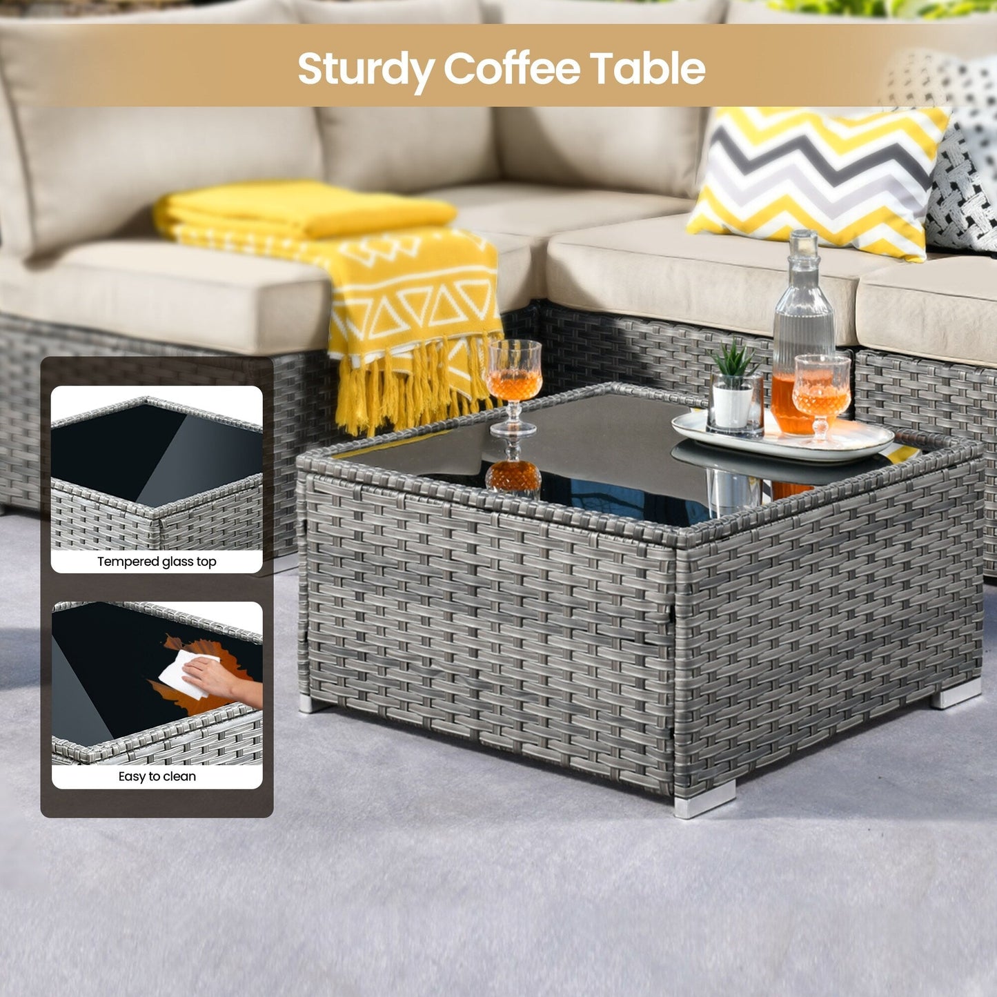 Set di 8 sedie girevoli per esterni in vimini da patio XIZZI con tavolo per braciere