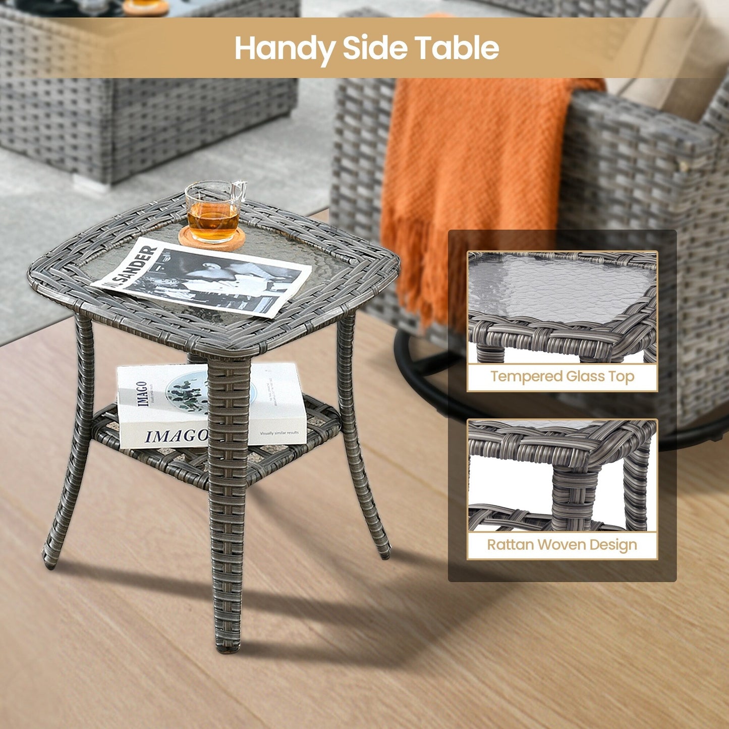 Set di 8 sedie girevoli per esterni in vimini da patio XIZZI con tavolo per braciere