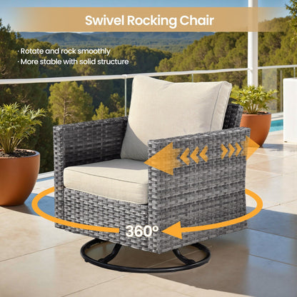 Set di 8 sedie girevoli per esterni in vimini da patio XIZZI con tavolo per braciere