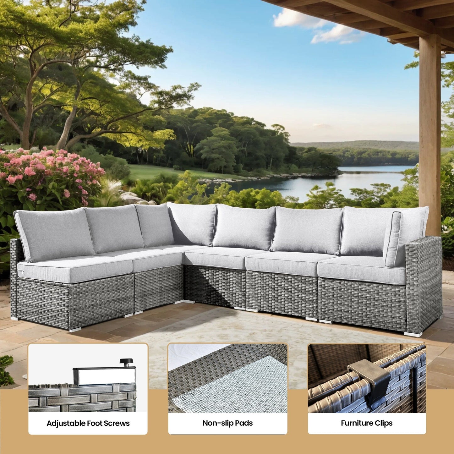 Set di mobili da giardino in vimini XIZZI da 8 pezzi con braciere