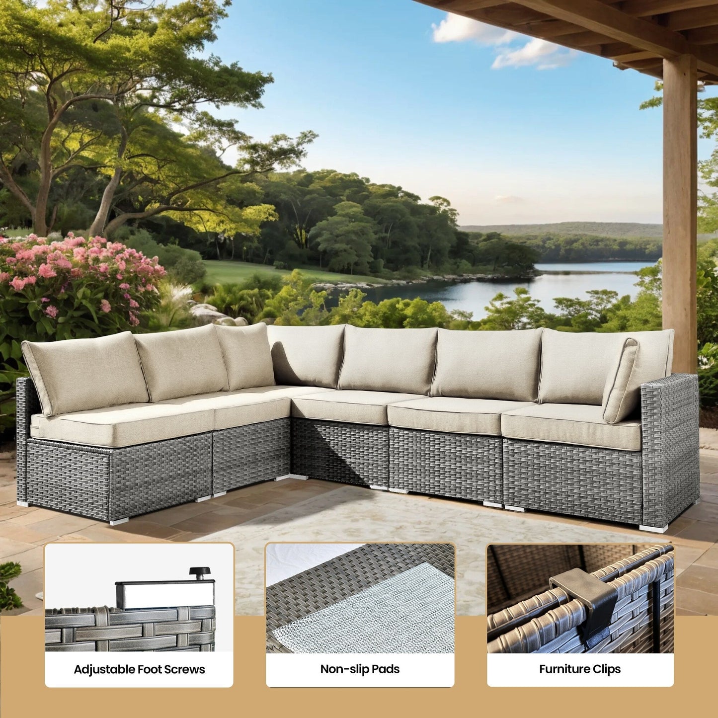 Set di mobili da giardino in vimini XIZZI da 8 pezzi con braciere