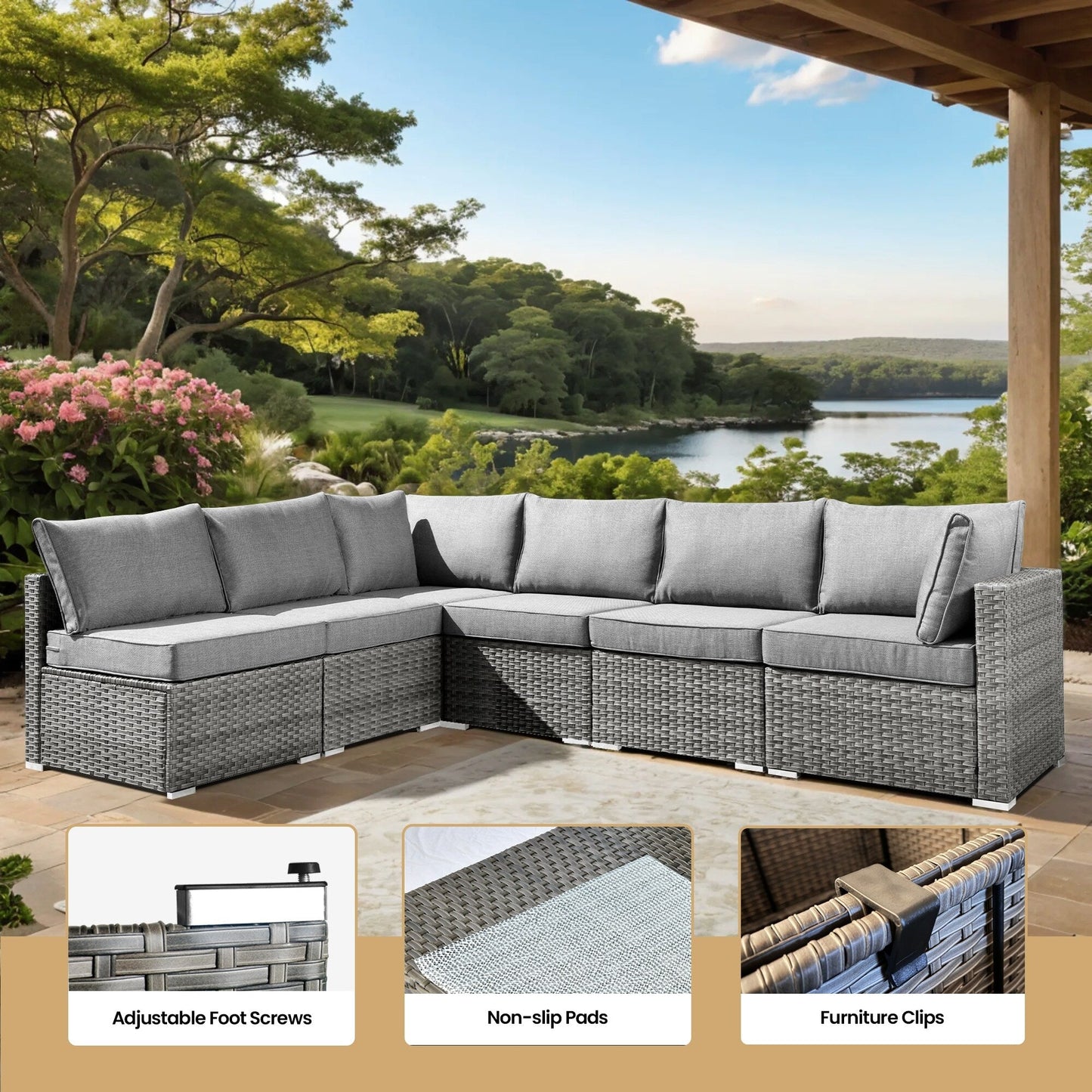 Set di mobili da giardino in vimini XIZZI da 8 pezzi con braciere