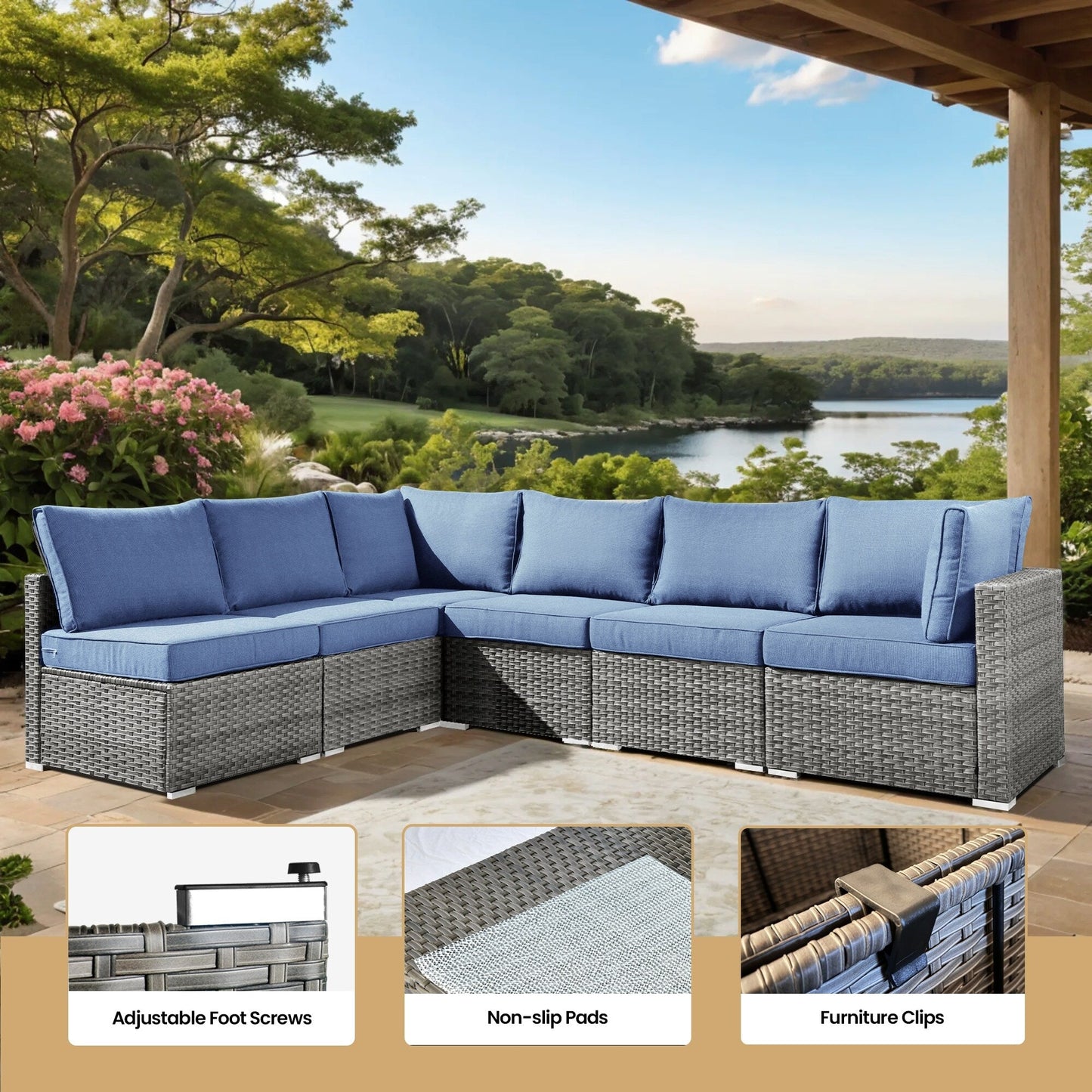 Set di mobili da giardino in vimini XIZZI da 8 pezzi con braciere