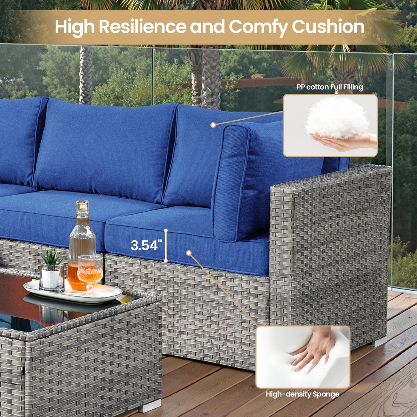 Set di mobili da giardino in vimini XIZZI da 8 pezzi con braciere