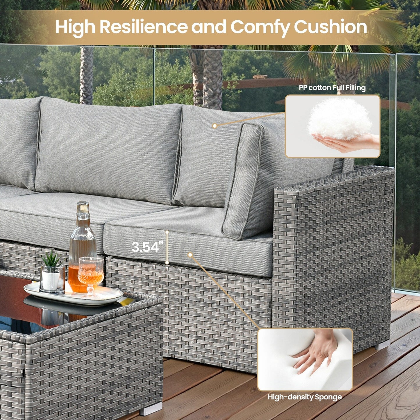 Set di mobili da giardino in vimini XIZZI da 8 pezzi con braciere