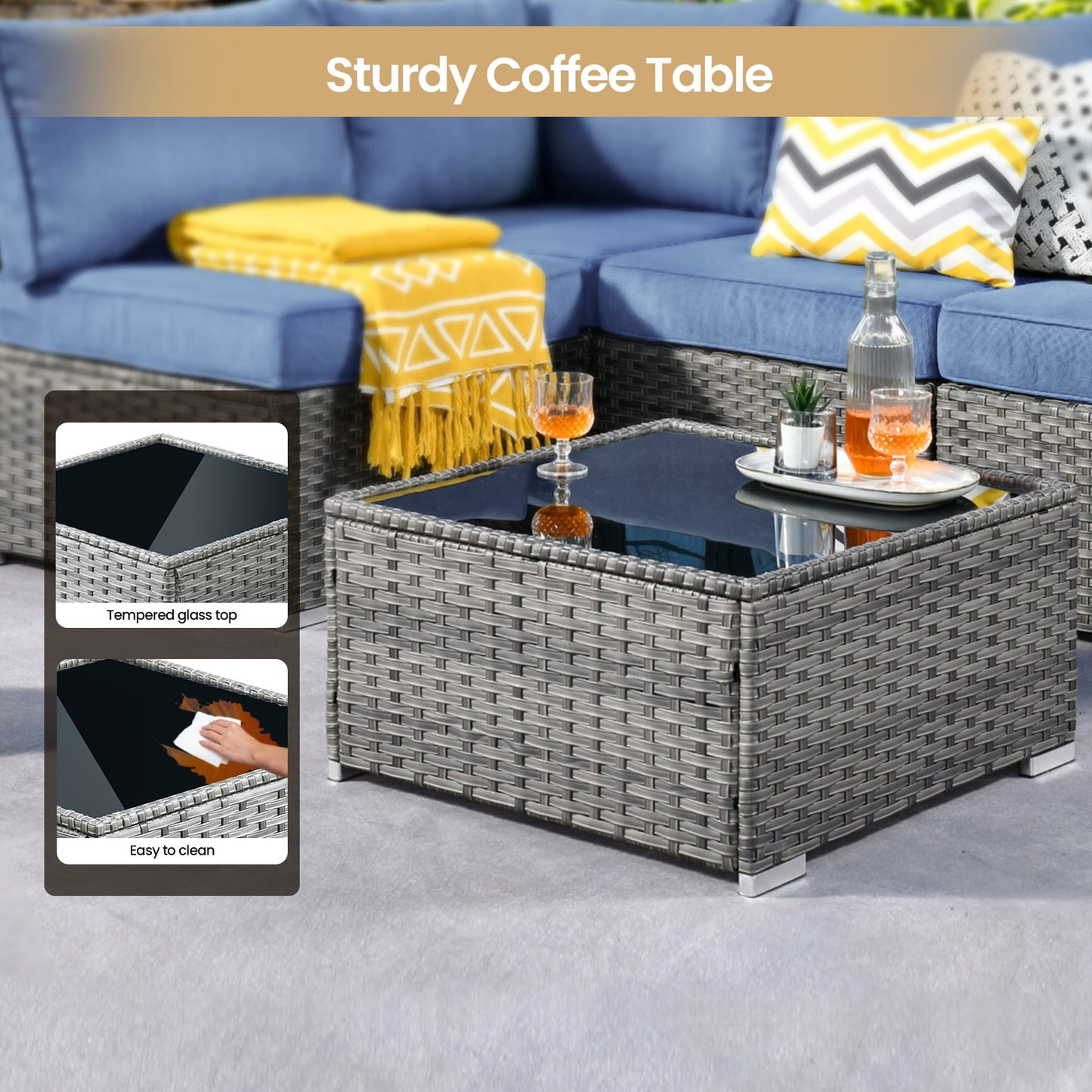 Set di mobili da giardino in vimini XIZZI da 8 pezzi con braciere