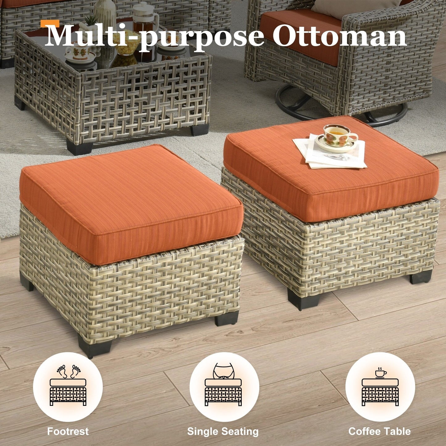 Set di mobili da giardino in vimini XIZZI da 8 pezzi con sedie girevoli