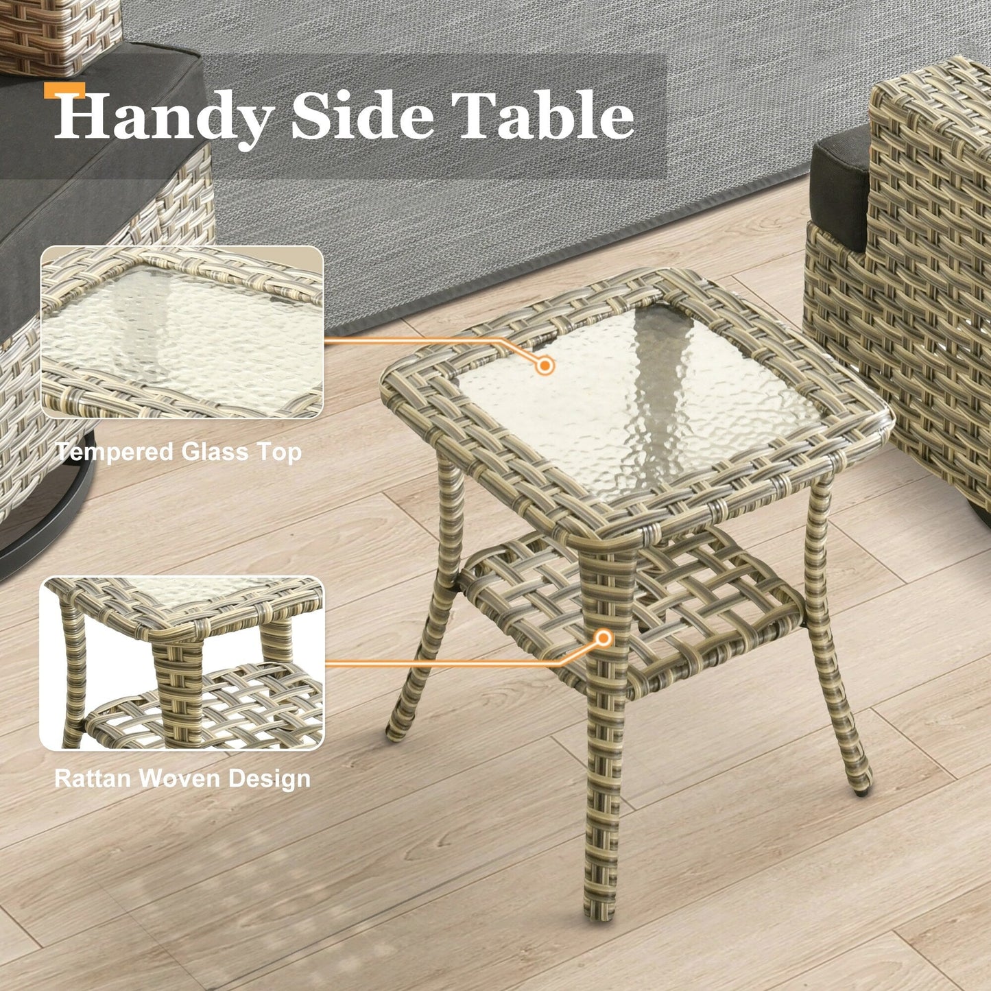 Set di mobili da giardino in vimini XIZZI da 8 pezzi con sedie girevoli