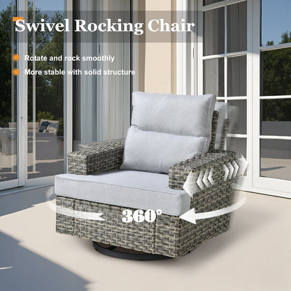 Set di mobili da giardino in vimini XIZZI da 8 pezzi con sedie girevoli