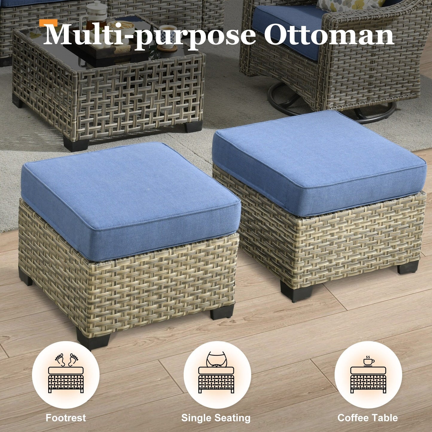 Set di mobili da giardino in vimini XIZZI da 8 pezzi con sedie girevoli