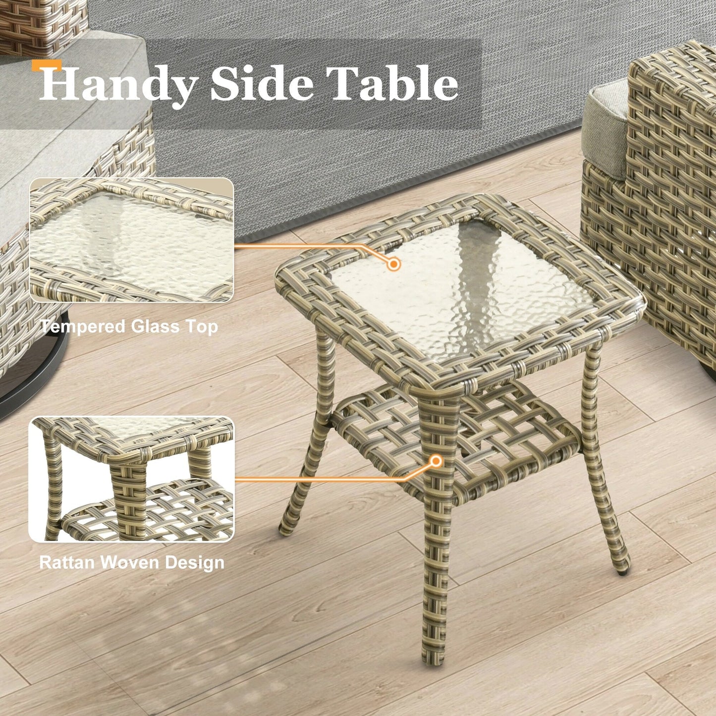 Set di mobili da giardino in vimini XIZZI da 8 pezzi con sedie girevoli