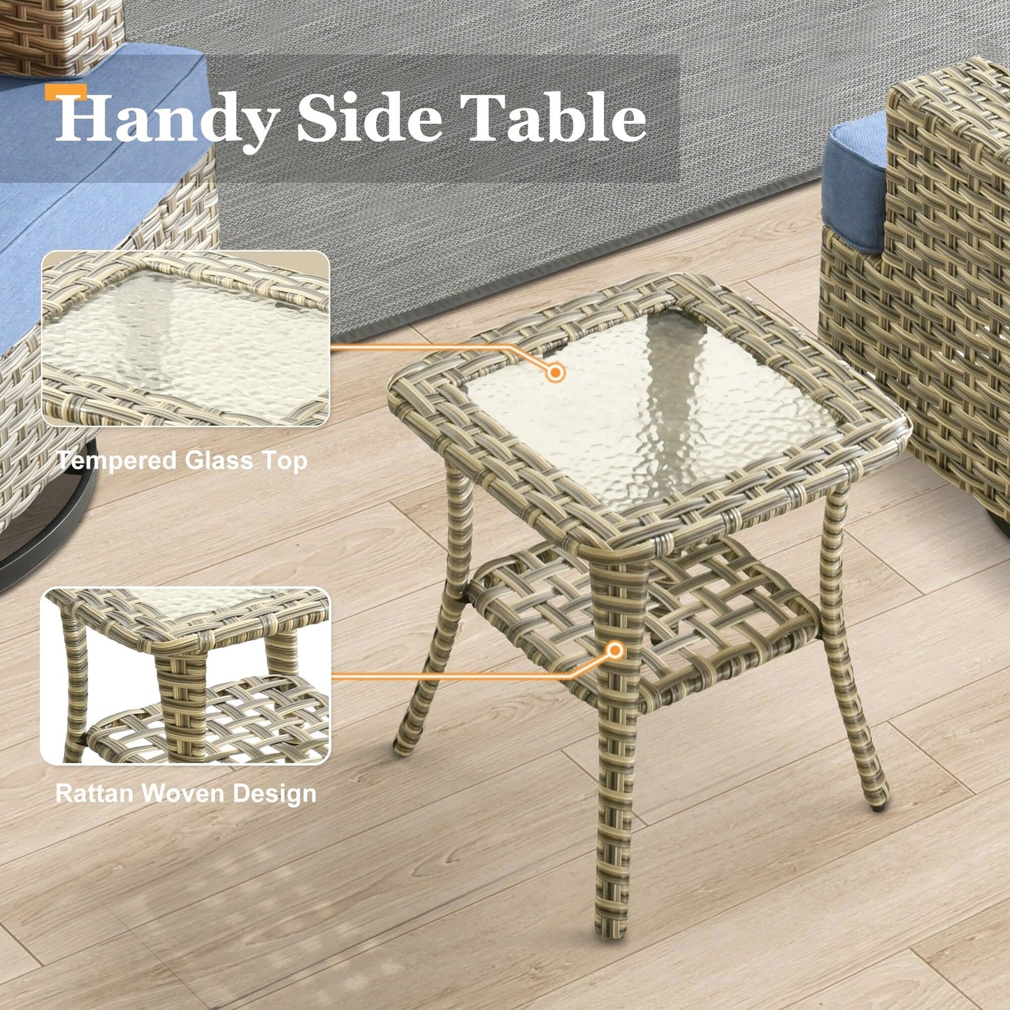 Set di mobili da giardino in vimini XIZZI da 8 pezzi con sedie girevoli