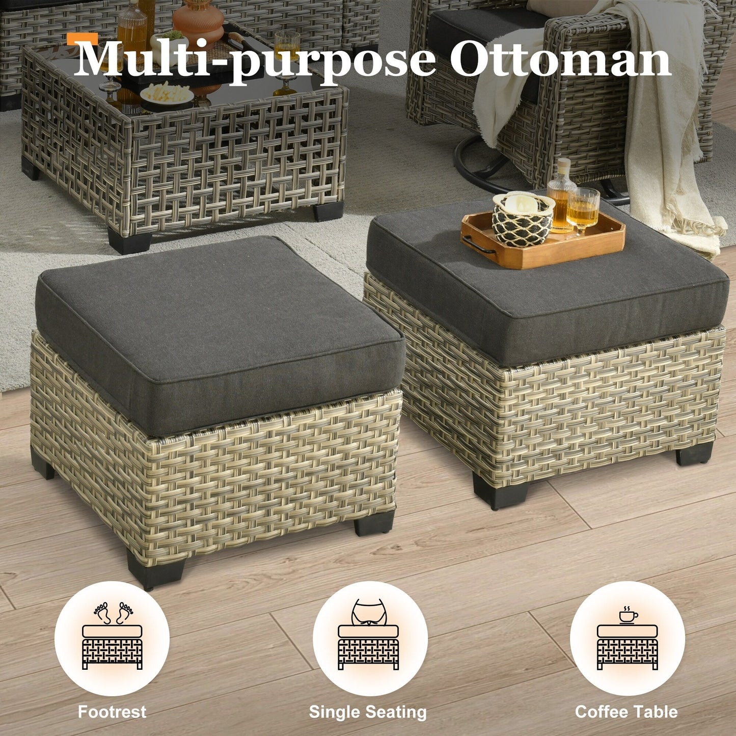 Set di mobili da giardino in vimini XIZZI da 8 pezzi con sedie girevoli