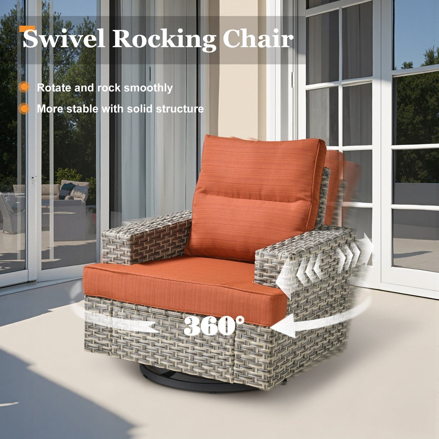 Set di mobili da giardino in vimini XIZZI da 8 pezzi con sedie girevoli