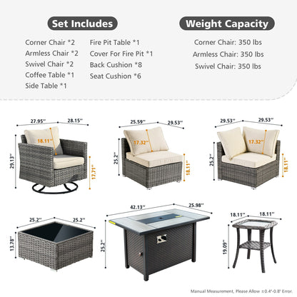 XIZZI 9 pezzi mobili da giardino in vimini sedia a dondolo girevole con tavolo braciere