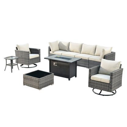 XIZZI 9 pezzi mobili da giardino in vimini sedia a dondolo girevole con tavolo braciere