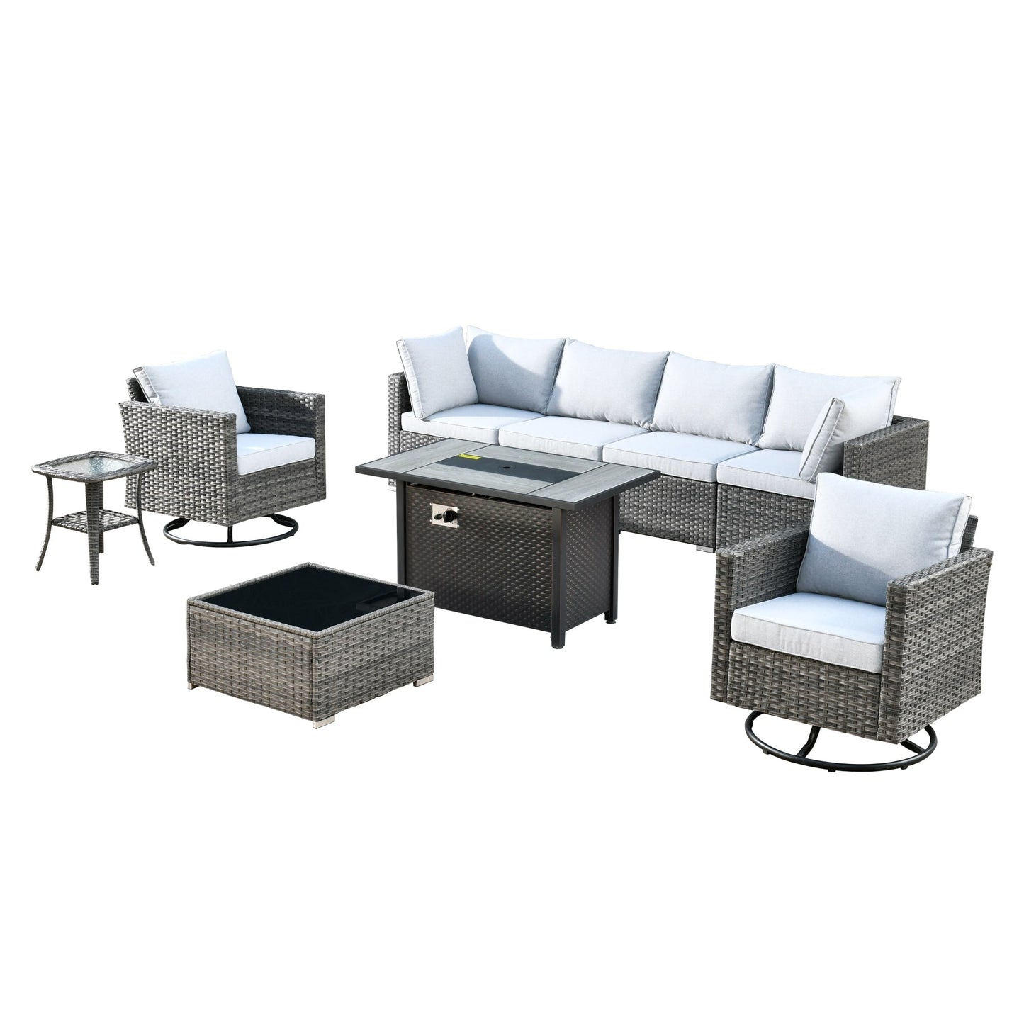 XIZZI 9 pezzi mobili da giardino in vimini sedia a dondolo girevole con tavolo braciere