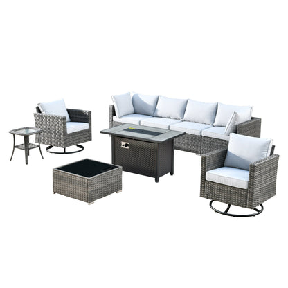 XIZZI 9 pezzi mobili da giardino in vimini sedia a dondolo girevole con tavolo braciere