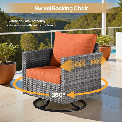 XIZZI 9 pezzi mobili da giardino in vimini sedia a dondolo girevole con tavolo braciere