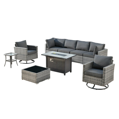 XIZZI 9 pezzi mobili da giardino in vimini sedia a dondolo girevole con tavolo braciere