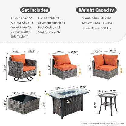 XIZZI 9 pezzi mobili da giardino in vimini sedia a dondolo girevole con tavolo braciere