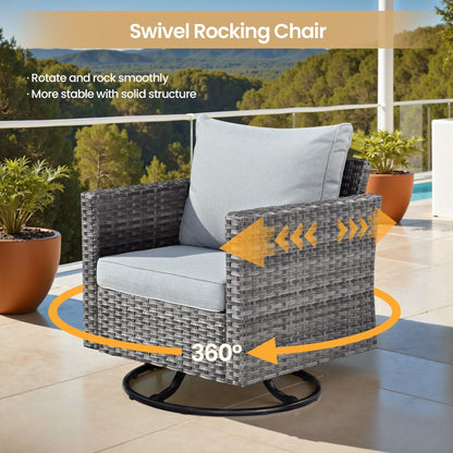 XIZZI 9 pezzi mobili da giardino in vimini sedia a dondolo girevole con tavolo braciere